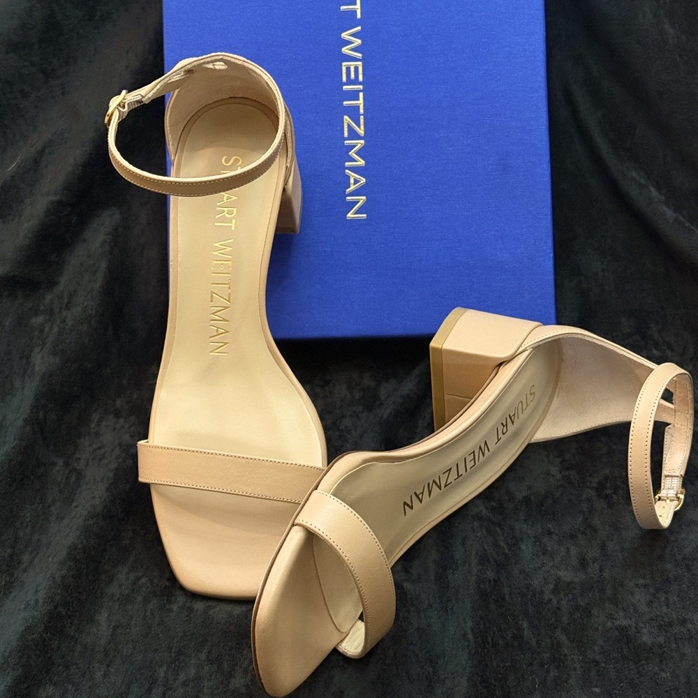 Stuart Weitzman Nude Block Heel Ankle Strap Sandals